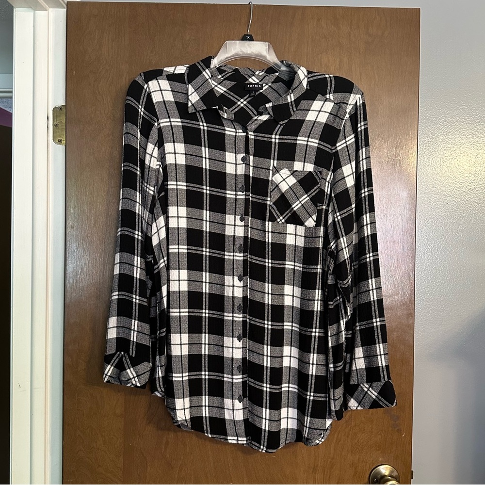 Torrid Black and White Plaid Shirt